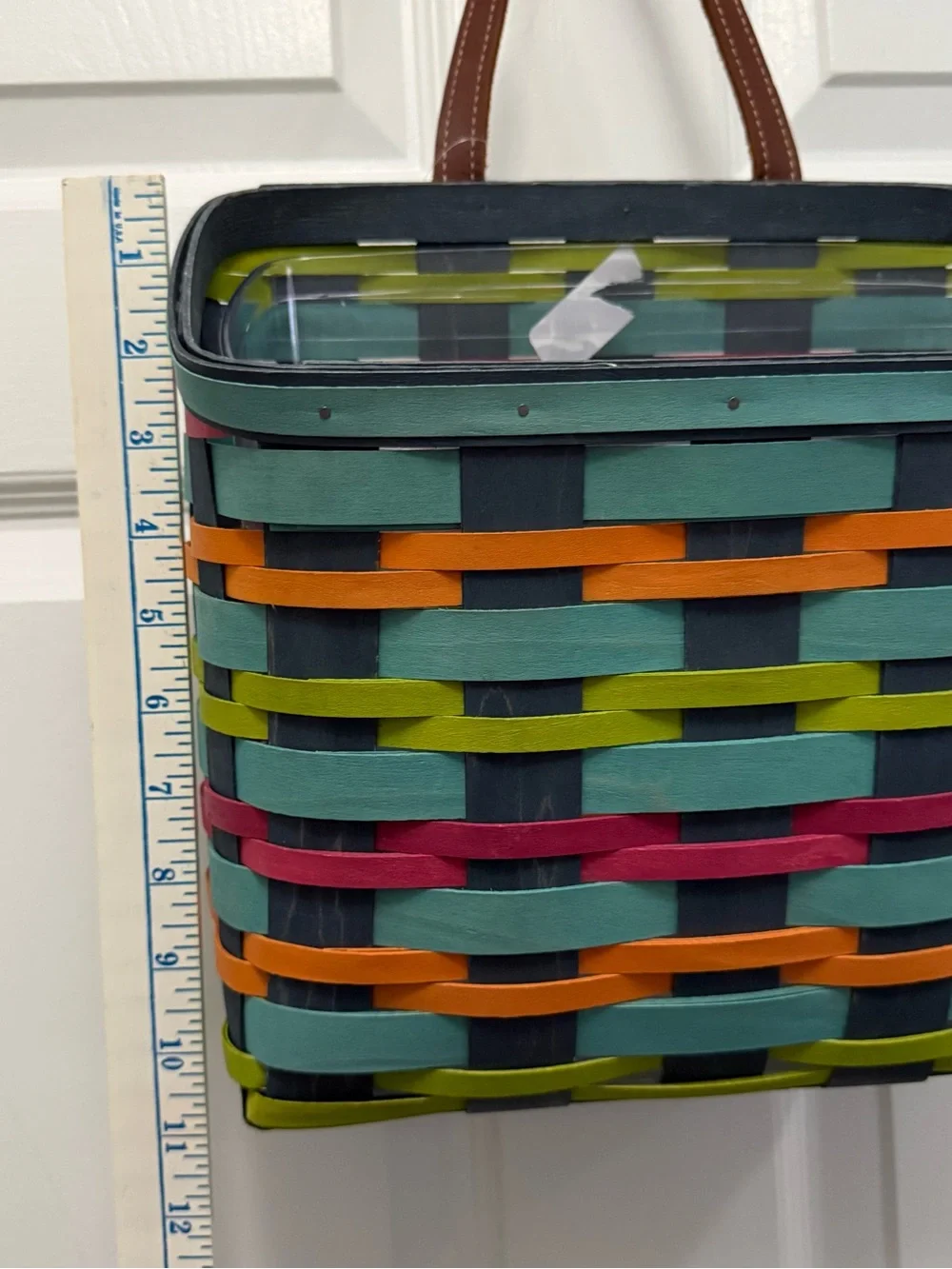 Longaberger Multicolor Woven Basket Tote - Teal, Orange, Lime & Magenta